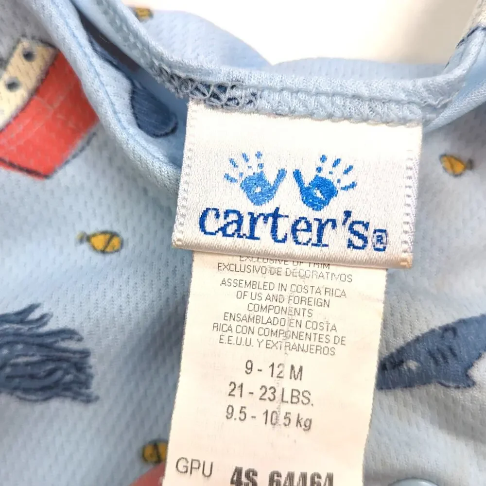 Vintage Carter's Pajamas Baby Boys Sz 6-12m Blue Sailboat Nautical Shorts Set